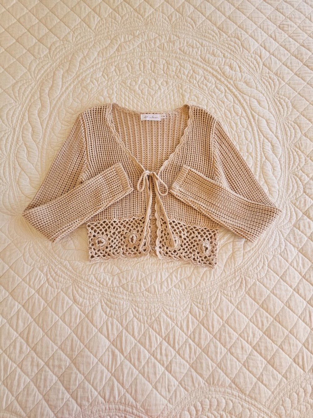NEW All In Favor Crochet Detail Tie Front Sweater - Size S